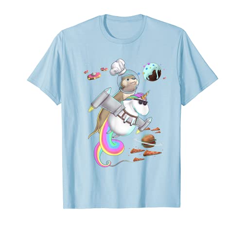 Otter Riding Unicorn Food Pizza Space Party Planet Kawaii T-Shirt