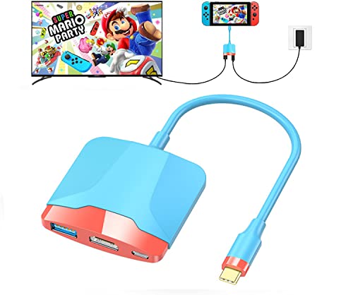 Switch Dock for Nintendo Switch OLED, Portable TV Dock Charging Docking Station with HDMI and USB 3.0 Port Replacement Base Dock Set Type C to HDMI TV Adapter for MacBook Pro Air (Red Blue)