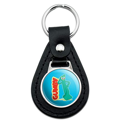 GRAPHICS & MORE Black Leather Gumby Leaning on Logo Keychain