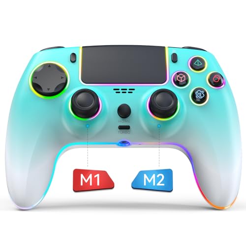 Ncanoi Wireless Controller for PS4/Slim/Pro/Nintendo Switch/PC, Blue Gradient Design, Remote Gamepad with RGB Light/Programmabele/Motion/Vibration/Turbo/Wakeup