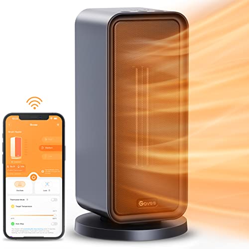 Govee Electric Space Heater, 1500W Smart Space Heater with Thermostat, WiFi & Bluetooth App Control, Works with Alexa & Google Assistant, Ceramic Heater for Bedroom, Office, Living Room, Black