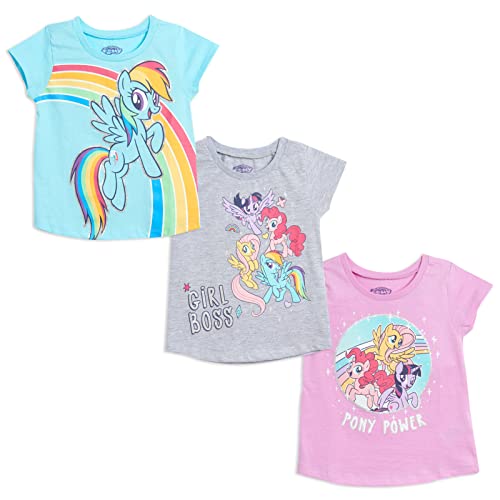 My Little Pony Little Girls 3 Pack Graphic Short Sleeve T-Shirt Grey Blue Purple 6-6X