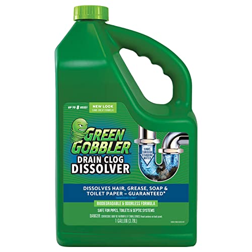 Green Gobbler Drain Clog Remover | Toilet Clog Remover | Dissolve Hair & Organic Materials from Clogged Toilets, Sinks and Drains | Drain Cleaner and Opener, 128 oz