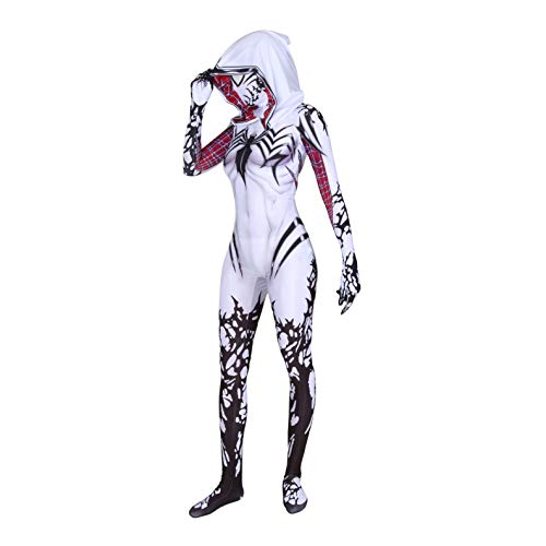 asdfasdf Gwen Stacy Cosplay Costume Into The Spider Verse Gwenom Spandex Fabric Halloween Superhero Bodysuit (Adult-M(Height:63-65 Inch), White)… … …