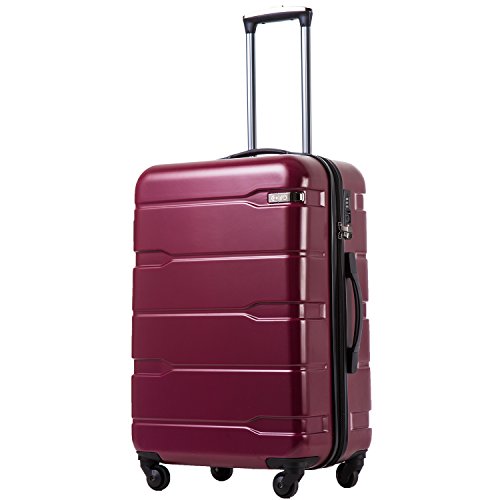Coolife Luggage Expandable(only 28') Suitcase PC+ABS Spinner Built-In TSA lock 20in 24in 28in Carry on (Radiant Pink., L(28in).)