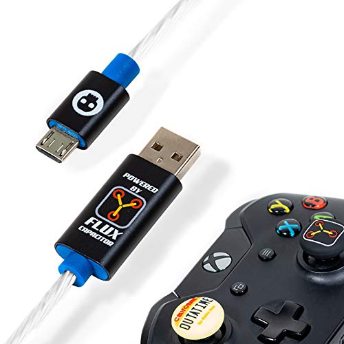 Numskull Official Back to the Future LED Micro USB Cable and Thumb Stick Grips - 1.5M Fast Charging Lead, Xbox One, PS4 DualShock 4 Controller Mod (PS4)