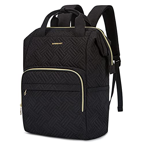BAGSMART Laptop Backpack for Women Book Bag Cute Work Backpacks for Womens Commute Travel College Backpacks Gifts for Teacher Nurse, fits 15.6 Inch laptop Black