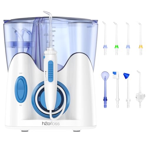 H2ofloss Dental Water Flosser for Teeth Cleaning with 13 Multifunctional Tips&800ml Capacity, Professional Countertop Oral Irrigator Quiet Design(HF-9)