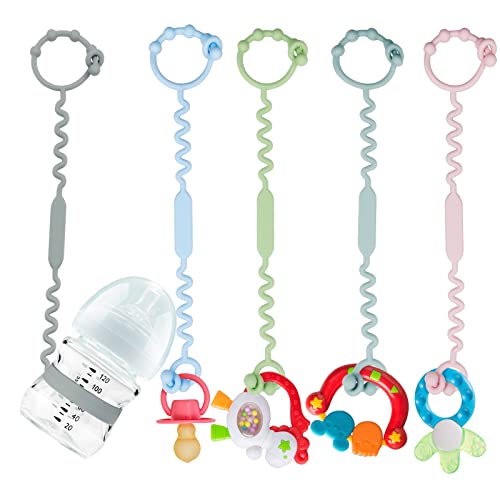 Yunaeduo Toy Straps for Baby, 5 Pack Silicone Toy Straps for Stroller, Toy Safety Straps for Teether Toy, Pacifier, Sippy Cup Straps, Adjustable Toy Holder for Stroller, High Chair - BPA Free