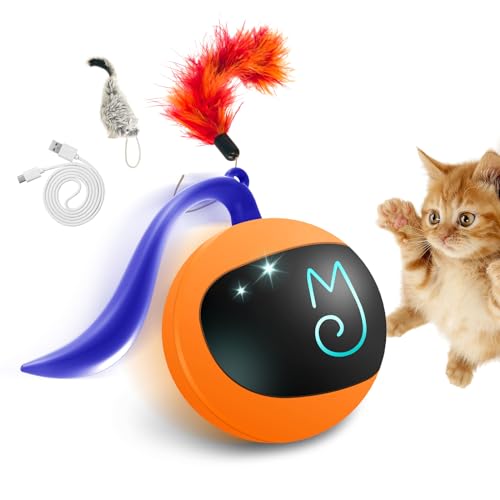 Migipaws Interactive Cat Ball Toy Set, Fun Tracker, Automatic Rolling Chase Ball with Fluffy Tail, A Small Mice, Rechargeable