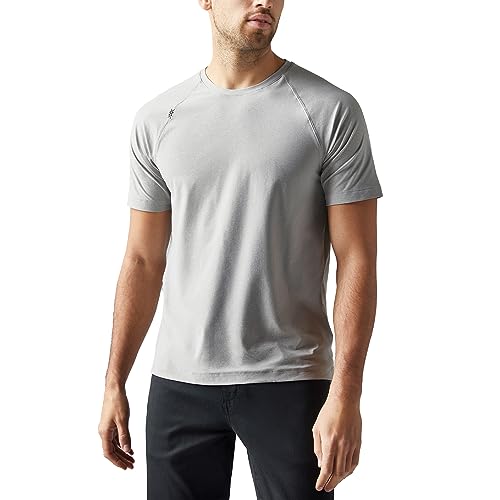 Rhone Reign Mens Workout Shirts, Anti-Odor, Quick Dry Mens Gym Shirts, Workout Shirts for Men (Light Gray Heather, Large)