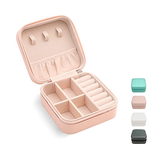 TRODANCE Small Organizer, Portable Jewelry Box Travel Mini Storage Case Display For Rings Earrings Necklaces Gifts (Pink)