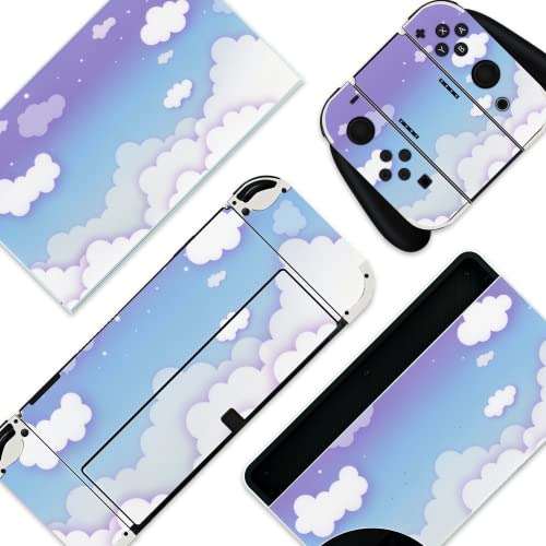 BelugaDesign Clouds Switch Skin | Pastel Sticker Wrap Vinyl Decal | Cute Fluffy Round White Sky Compatible with Nintendo Switch OLED (Switch OLED, Blue)
