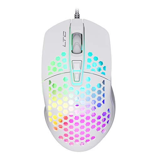 LTC Circle Pit HM-001 RGB Gaming Mouse with Lightweight Honeycomb Shell, Adjusted 12800DPI, 7 Programmable Buttons,White