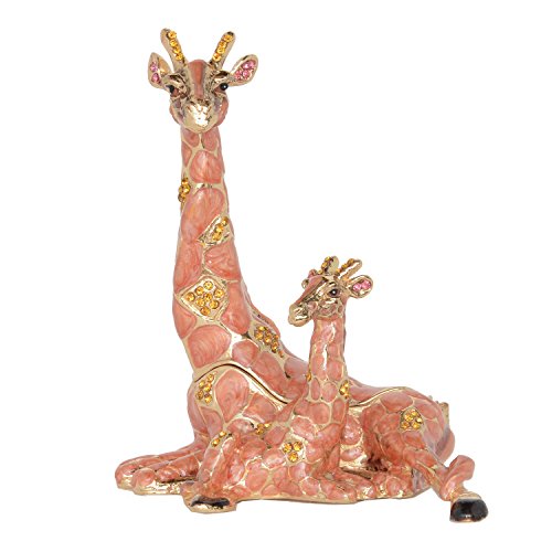 MIXDOM Giraffe Mom and Baby Trinket Box Jewelry Box Hand Painted Decorative Box with Hinged Lid Ring Earring Holder Animal Figurine Collectible