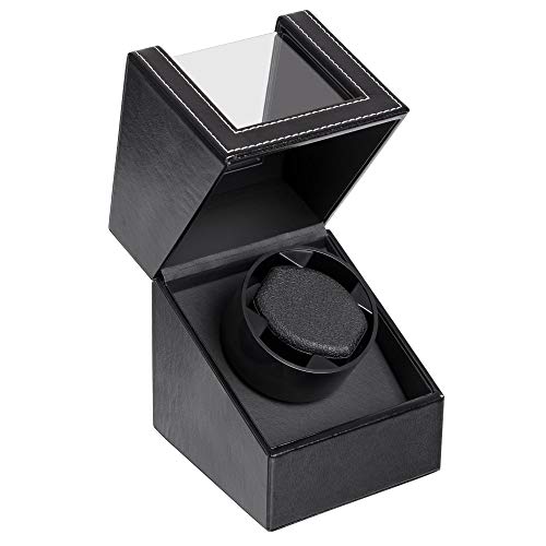 Automatic Single Watch Winder with Durable Watch Leather Pillow Stable PU+Wood Watch Turner Box Mabuchi Motor Watch Spinner Case Fit Lady and Man Watches Include USB+DC Cable