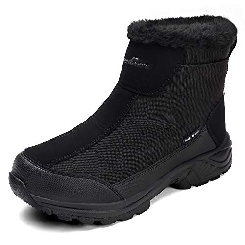 SILENTCARE Men's Warm Snow Boots, Fur Lined Waterproof Winter Shoes, Anti-Slip Lightweight Ankle Boot (9 M US, Black)