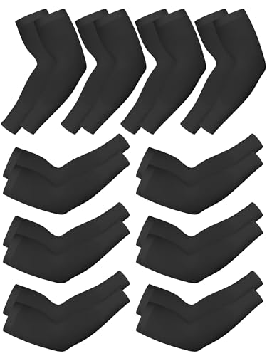 Boao 10 Pairs UV Sun Protection Arm Sleeve for Men Women Work Cooling Compression Tattoo Cover Up Sleeves for Cycling Fishing (Fresh Black)