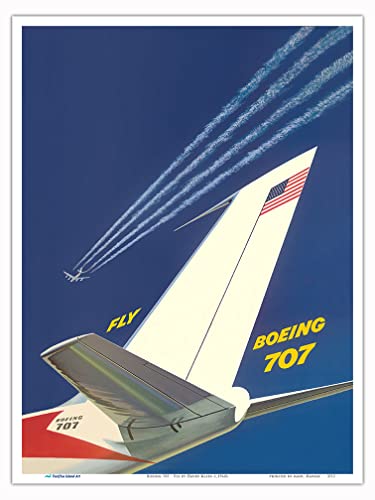 Fly the Boeing 707 Aircraft - Vintage Travel Poster by David Klein c.1960s - Master Art Print (Unframed) 9in x 12in