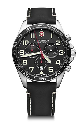 Victorinox Swiss Army FIELDFORCE Chrono Watch, Black (BK Leather), 42mm, Quartz Wristwatch, Chronograph, Swiss Made