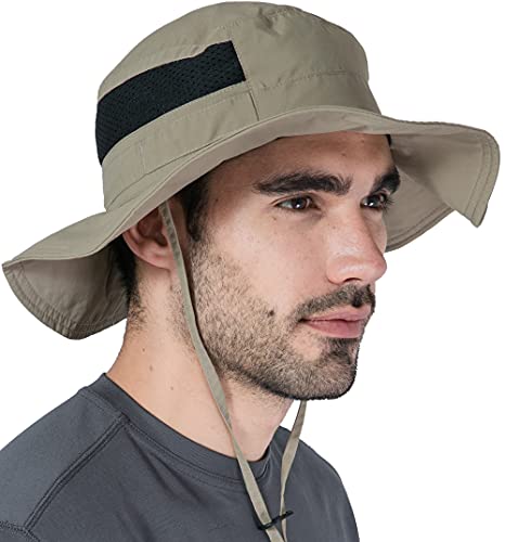 Tough Headwear Fishing Hat for Men & Women - Boonie Hat - Mens Beach Hat, Camping Hat, Gardening Hat, Outdoor Hat, Floppy Hat Dark Khaki