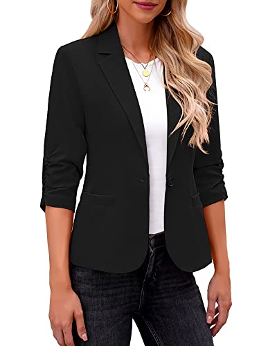 LookbookStore Blazers for Women Casual Blazer Jackets for Women Business Casual Cropped Blazer Cropped Crop Sleeve Blazer Black Size Medium Fits Size 8 / Size 10