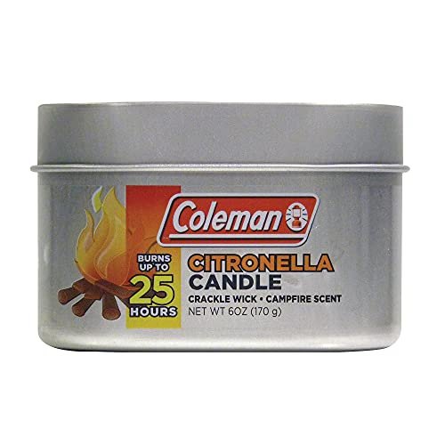 Coleman Campfire Scented Citronella Candle - Wooden Crackle Wick, Campfire Fragrance, 25-Hour Burn Time - Nostalgic Tin for Crackling Outdoor Ambiance