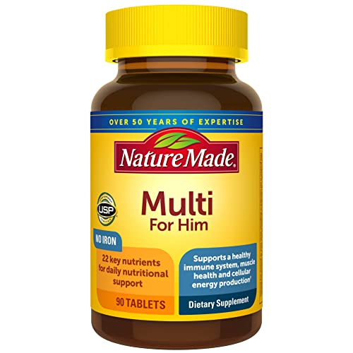 Nature Made Multivitamin For Him with No Iron, Mens Multivitamins for Daily Nutritional Support, Multivitamin for Men, 90 Tablets, 90 Day Supply