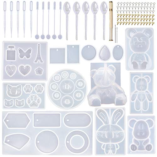 EuTengHao 132Pcs Animal Silicone Molds DIY Resin Casting Molds Kit Contains 4 Bears Resin Molds 3D Bear Rabbit Cat Paw Mold and Pendant Molds Eiffel Tower for DIY Resin Candle Soap Making