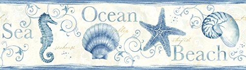 Chesapeake DLR53561B Island Bay Blue Seashells Wallpaper Border
