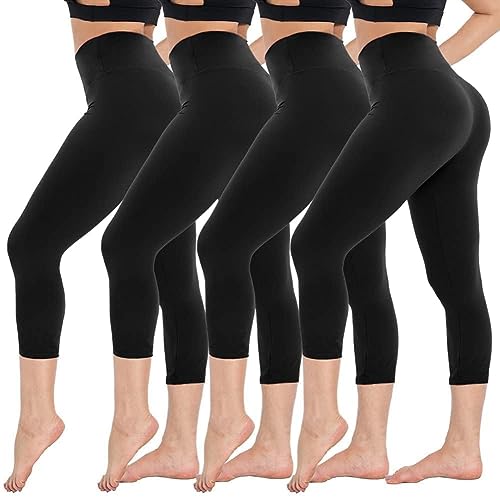 CAMPSNAIL 4 Pack Capri Leggings for Women - High Waisted Capris Soft Tummy Control Yoga Pants Workout Tights