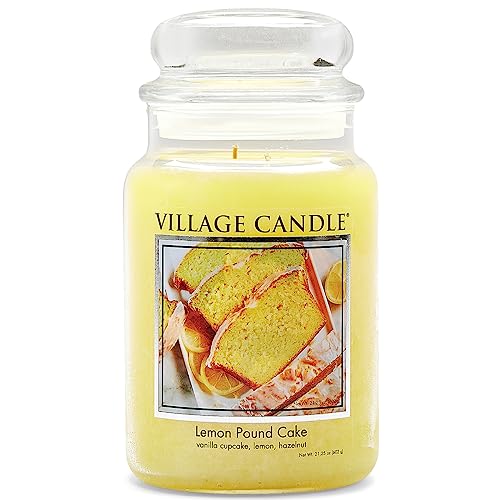 Village Candle Lemon Pound Cake Large Glass Apothecary Jar, Scented Candle, 21.25 oz., Yellow