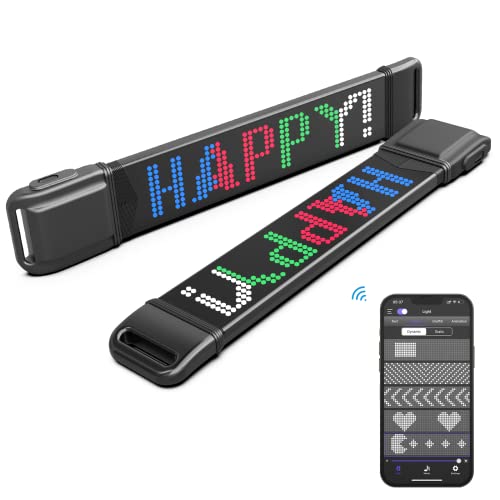 LED Sign Light, LED Panel 9 x 1.5 inch LED Decoration Light with Bluetooth App Control, Programmable LED Sign Custom Text Pattern Animation emoji Scrolling Message LED Decoration for Party, Car