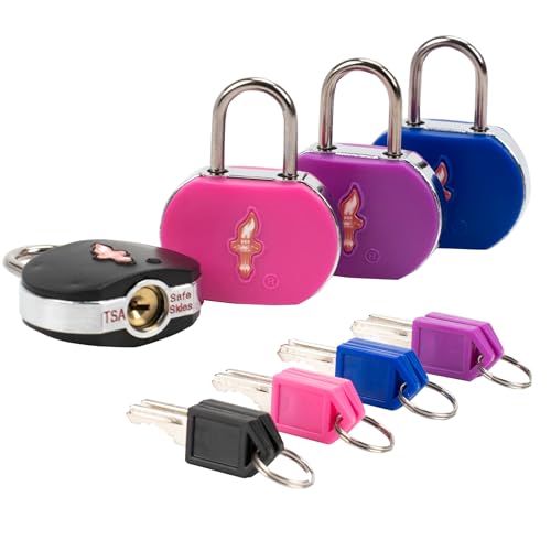 DUALCROWN 4 Pack Luggage Lock TSA Approved Locks with Key, TSA Approved Travel Lock,Suitcase Lock TSA Approved Chrome Plated Ring Body for Backpacks, Bags and Luggage, 4 Pack Family Set