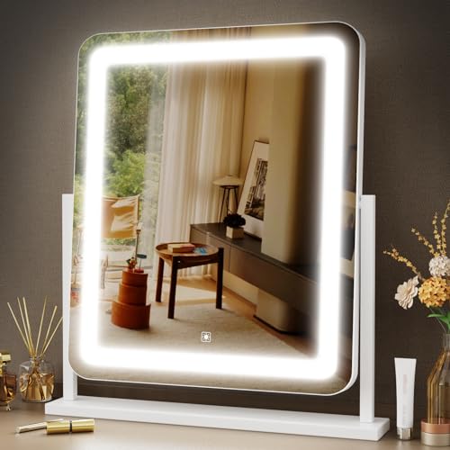 Gvnkvn Makeup Vanity Mirror with Lights 15.2' Large LED Lighted Mirror, Hollywood Make Up Mirror with Lighting for Bedroom Tabletop, Smart Touch,Detachable 10X Magnification 360° Rotation, (White)