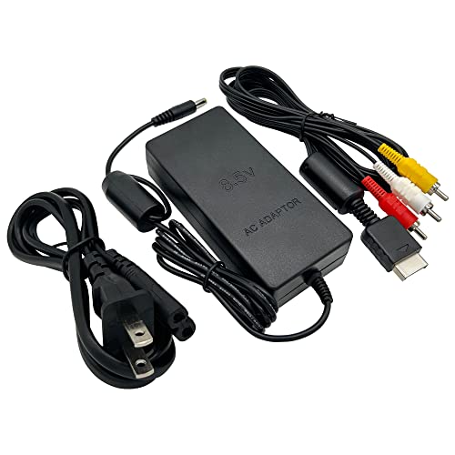 Power Supply and AV Cable for PS2, AC Power Adapter and AV Cable Compatible with Playstation 2 PS2 Slim A/C 70000 Console Replacement Set
