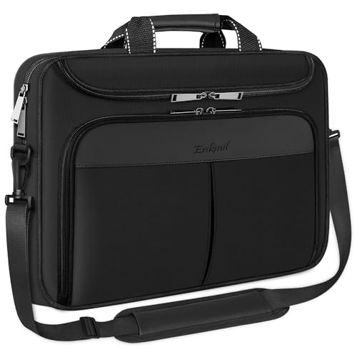 Enkinil Laptop Bag, 17 inch Waterproof Protective Messenger Briefcase Bag with Adjustable Shoulder Strap, Multifuntional Shoulder bag for Men Women Travel/Business(Black)