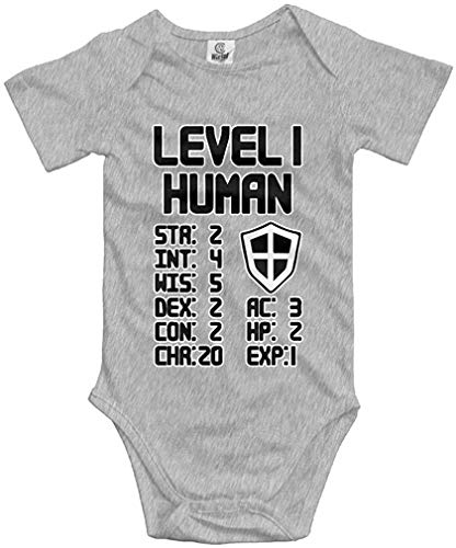 Level 1 Human Cute Toddler Rompers Video Game Themed Baby Short Sleeve Bodysuit Gray