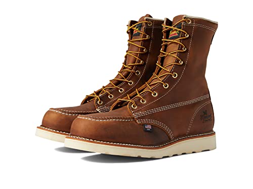 Thorogood American Heritage 8” Steel Toe Work Boots for Men - Full-Grain Leather with Moc Toe, Slip-Resistant Wedge Outsole, and Comfort Insole; EH Rated, Trail Crazyhorse - 10.5 D US