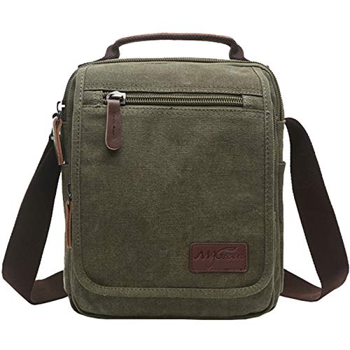 mygreen Vertical Canvas Messenger Bag, Unisex Casual leather Shoulder Bag Satchel Crossbody Bag for Outdoor Activities, Travel