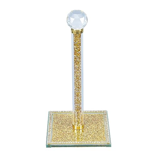 Hochance Gold Crystal Standing Paper Towel Roll Holder Countertop Weighted Rack,Glam Cute Bling Rhinestone Jeweled Diamonds Modern Decoration Christmas Housewarming Gifts for Kitchen Home Bar