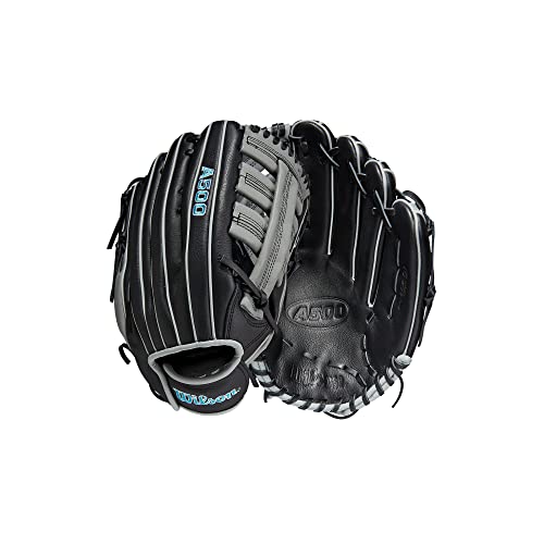 WILSON A500 12.5” Utility Youth Baseball Glove - Right Hand Throw, Black/Grey/Blue