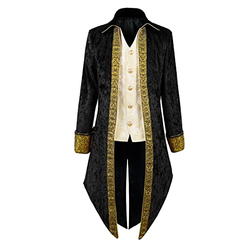 VOREING Mens Medieval Steampunk Tailcoat Prince Victorian Jacket Frock Coat (Black, X-Large)