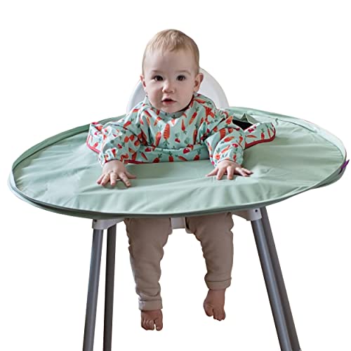 Tidy Tot- Baby Bib & Tray Kit - Mess Proof Long Sleeve Smock Attaches to Feeding Mat - Waterproof Bib – Machine Washable. Fits Babies and Toddlers 6-24 months - Green