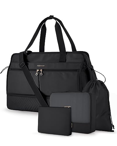 BAGSMART Weekender Bag for Women, 40L Carry on Weekend Overnight Bag, Large Travel Duffel Bag for Traveling, Gym Bag with Shoe Compartment-Black