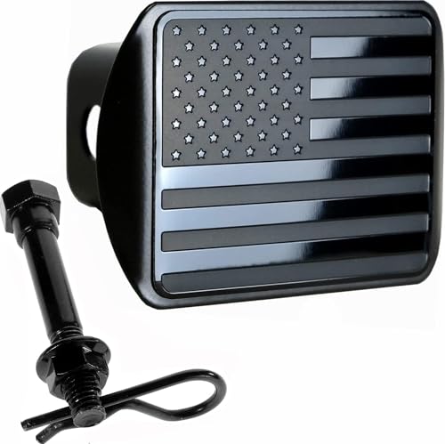 eVerHITCH USA Stainless Steel Flag Emblem Metal Hitch Cover with Pin Bolt (Fits 2' Receivers, Black)