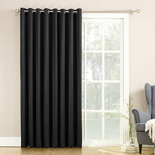 Sun Zero Barrow Energy Efficient Grommet Sliding Patio Door Curtain Panel, 100' x 84', Black