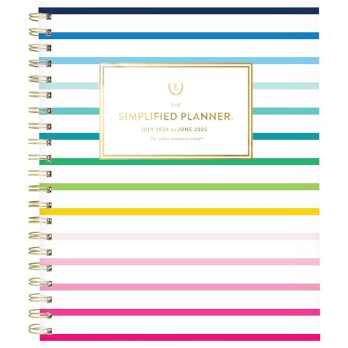 AT-A-GLANCE Planner 2024-2025 Academic, Simplified by Emily Ley, Weekly & Monthly, 8-1/2' x 11', Large, Monthly Tabs, Flexible Cover, Happy Stripe (EL24-905A)