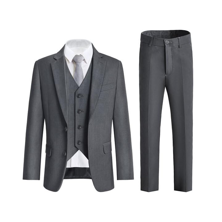 Marvelous Kids Boys Formal Suit Set 5 Pieces Slim Fit Grey Suits Size 12