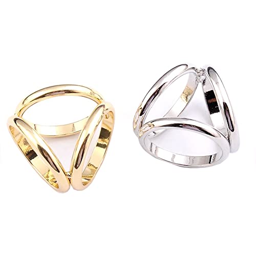 2PCS Golden & Silver 3 Ring Modern Cute Scarf Ring Clip Silk Scarves Triple Sliding Ring Buckle Clasp Wrap Holder Clamp for Women Lady Girls Clothing